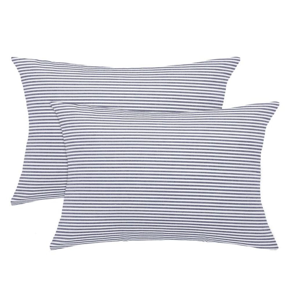 2pcs Striped Lumbar Throw Pillow Cover Decorative Cushion Covers Blue and White